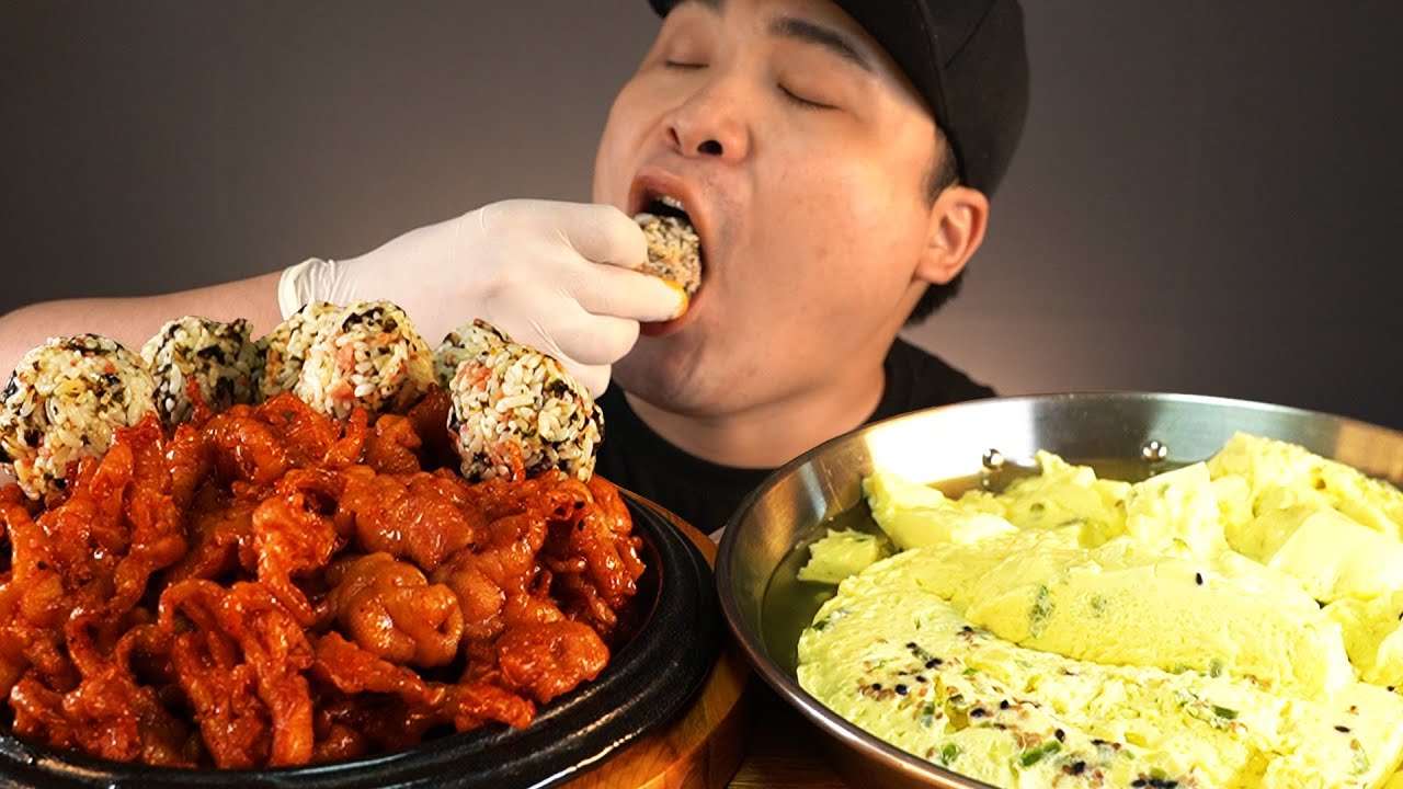최고의 조합! 무뼈닭발과 주먹밥, 계란찜 먹방~!! 리얼사운드 ASMR social eating Mukbang(Eating Show)