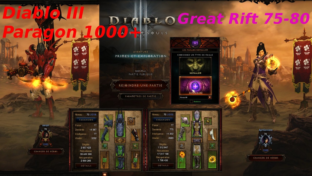 [Diablo 3] Paragon 1000+ Great Rift 80 Demon Hunter(Unhallowed Essence)/Wizard(Vyr's Amazing Arcana)