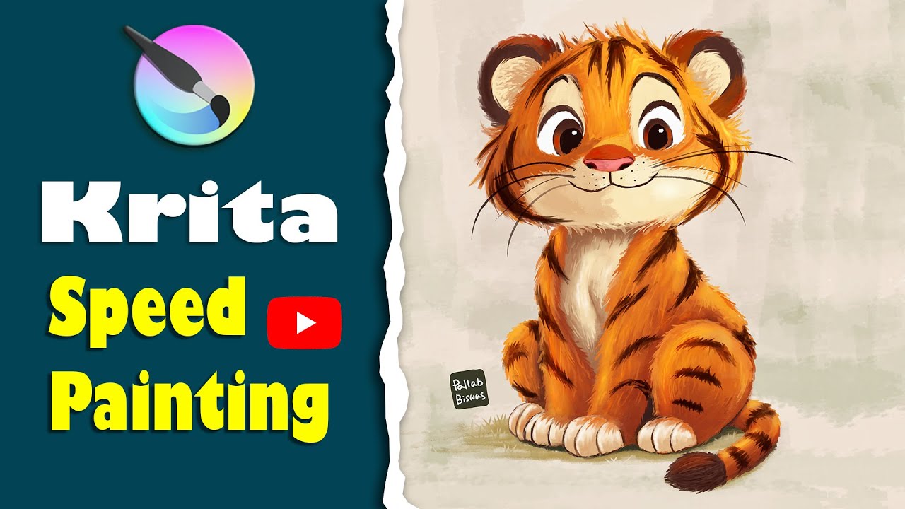 Adorable Baby Tiger Cub Drawing in Krita 🐯 | Time-lapse  Art Tutorial on Krita