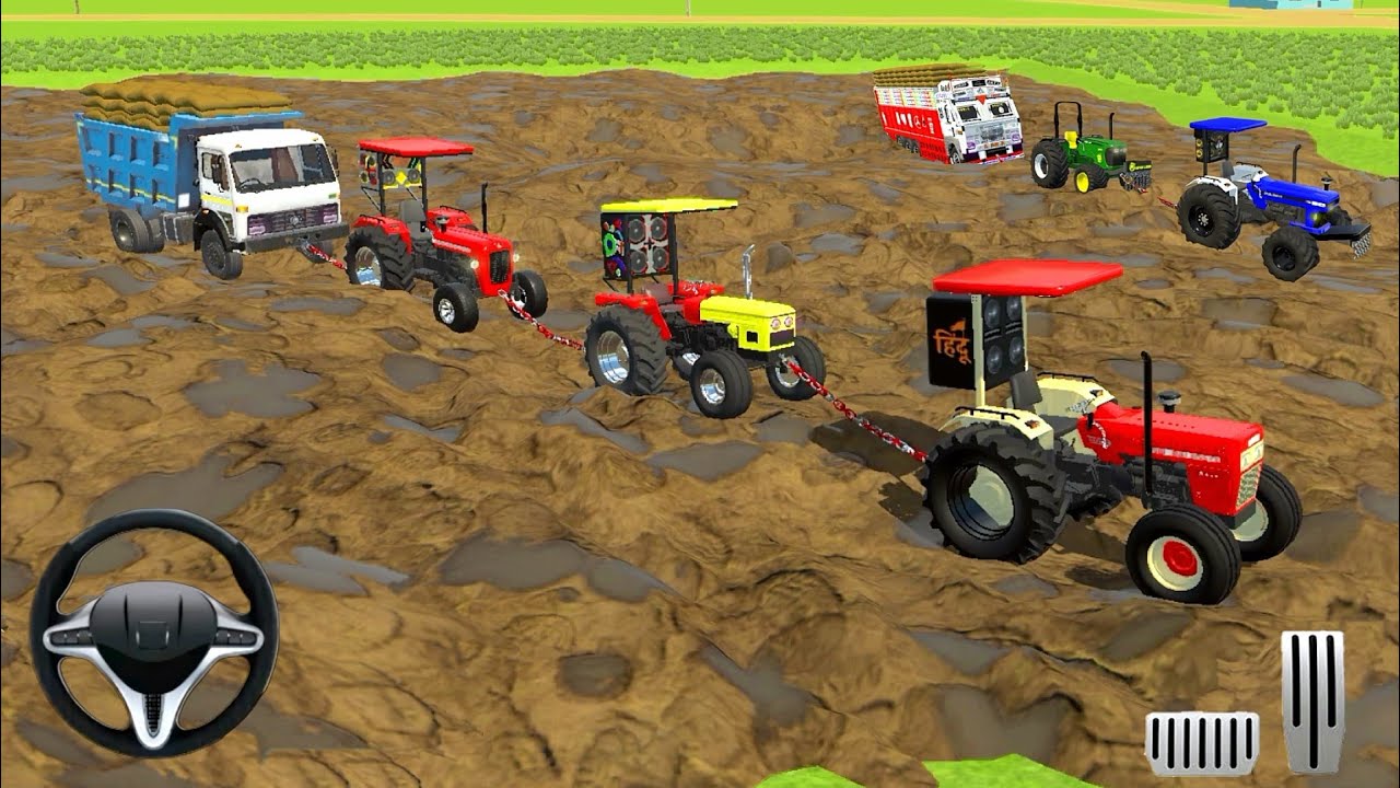 Tractors rescue the Dumper from Mud #indianvehiclesimulator3dgame #tractorgame