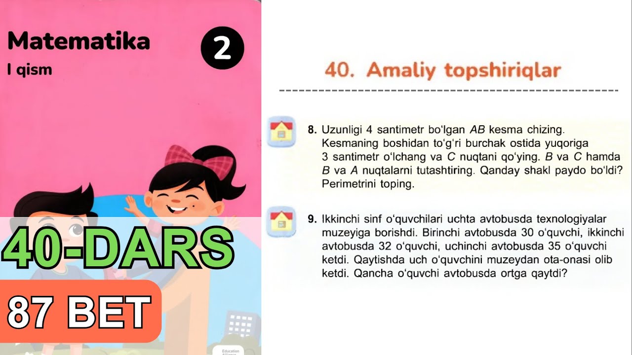 2 SINF. MATEMATIKA. 40-Dars. Uy vazifa - 87 bet