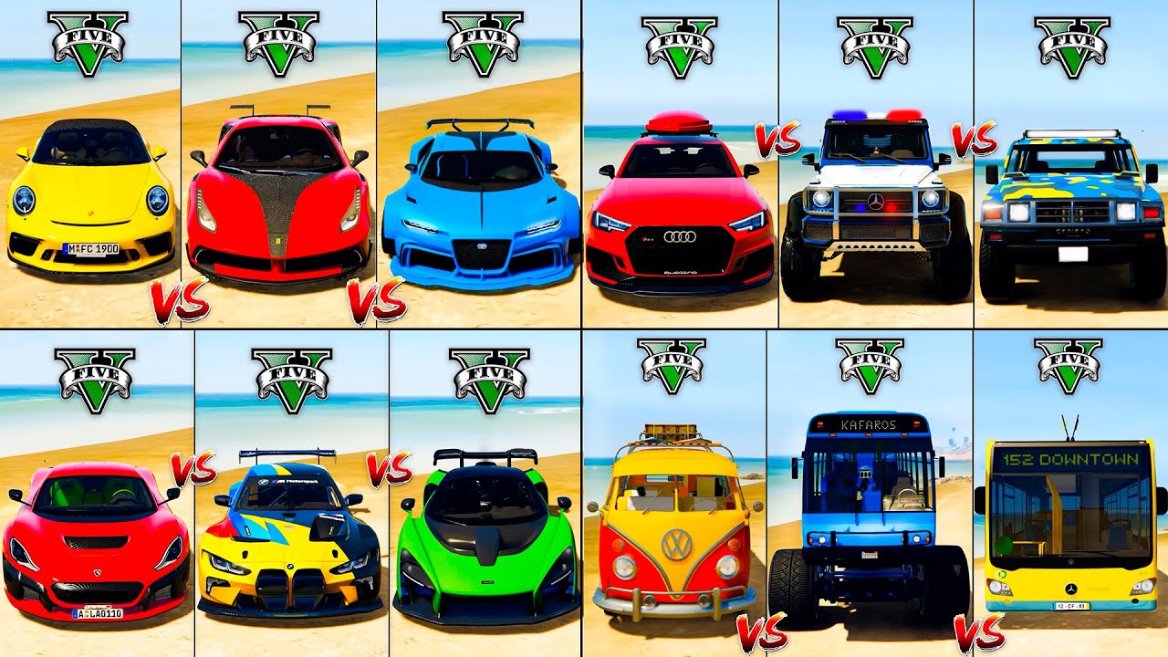 Bugatti Divo vs Monster Bus vs Mercedes G63 vs Rimac Nevera - GTA 5 Mods Cars Compilation