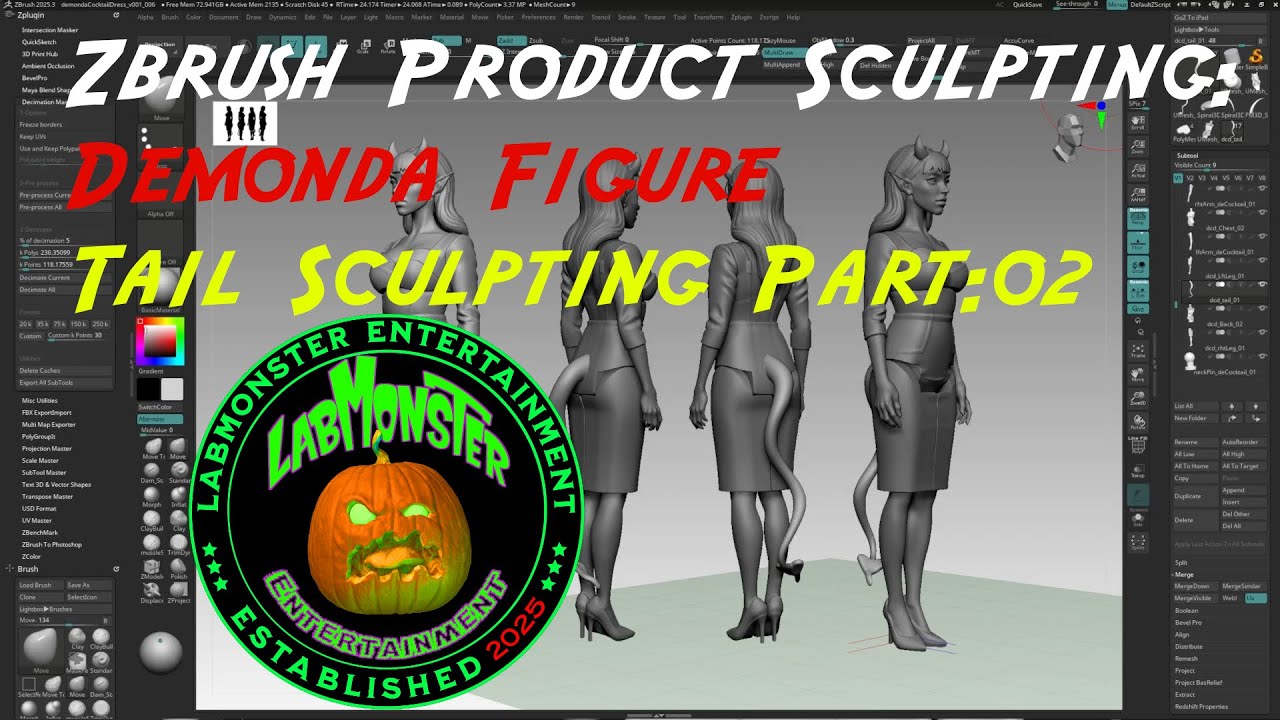 Zbrush Product Sculpting: Demonda Figure Tail Sculpting PART:02