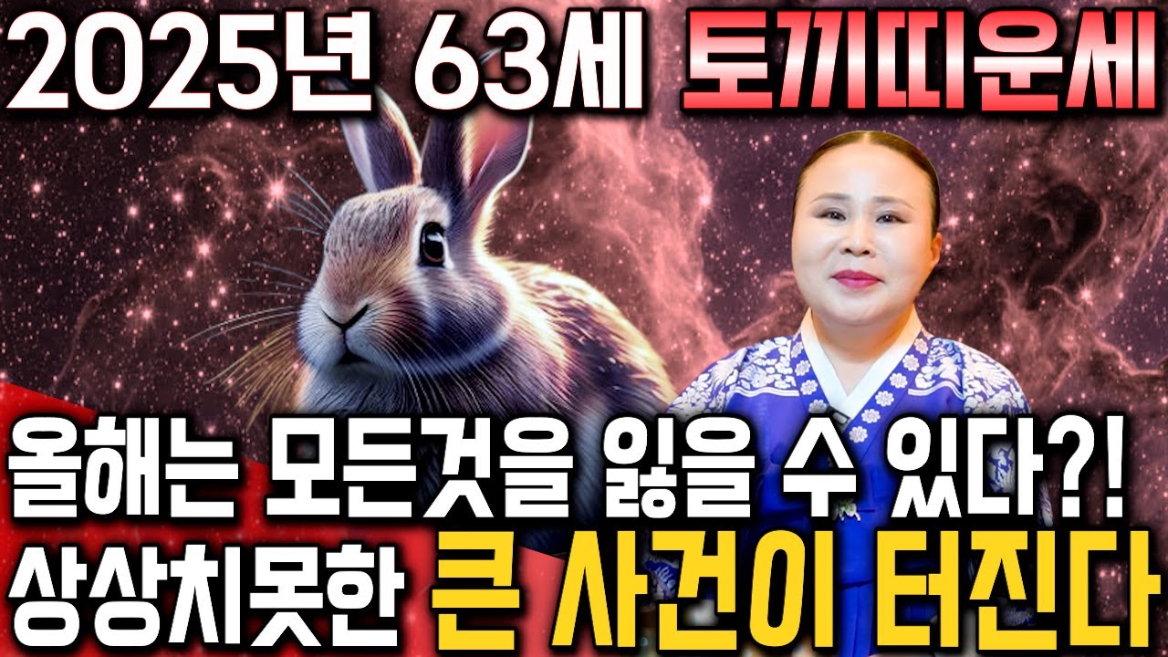 2025년 을사년 63세 토끼띠운세 심상치않다?! 무당에게 63년생 토끼띠운세를 묻자.. 수십억 횡재수로 지난날을 보답받습니다!! 1963년생 63세 토끼띠 운세