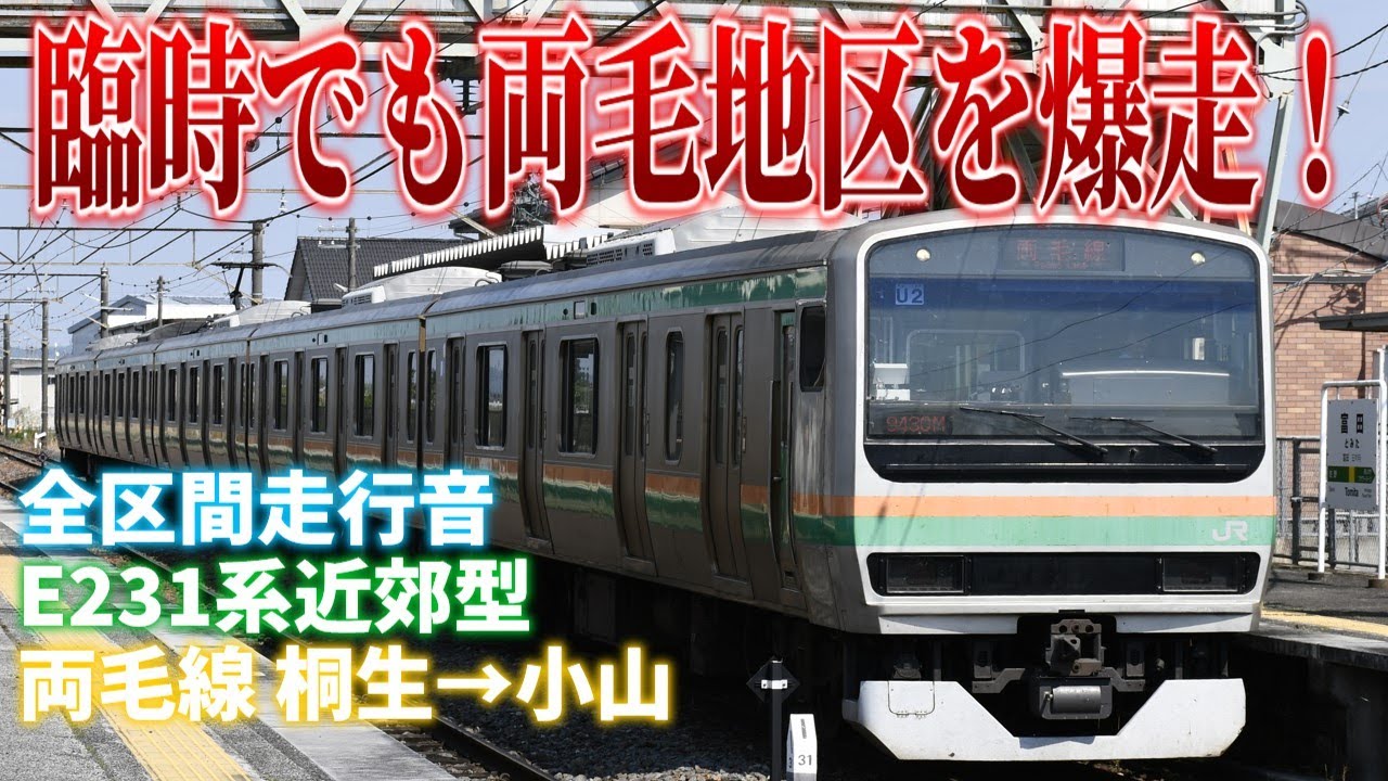 【全区間走行音】 JR両毛線E231系近郊型（更新車） 桐生→小山