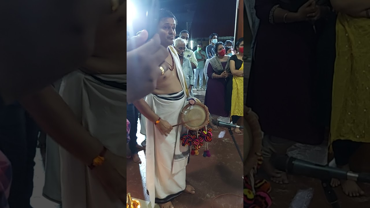 Mr. Vineesh Kamath playing idakka in panchavadhyam held during Mullakkal Ulsavam 