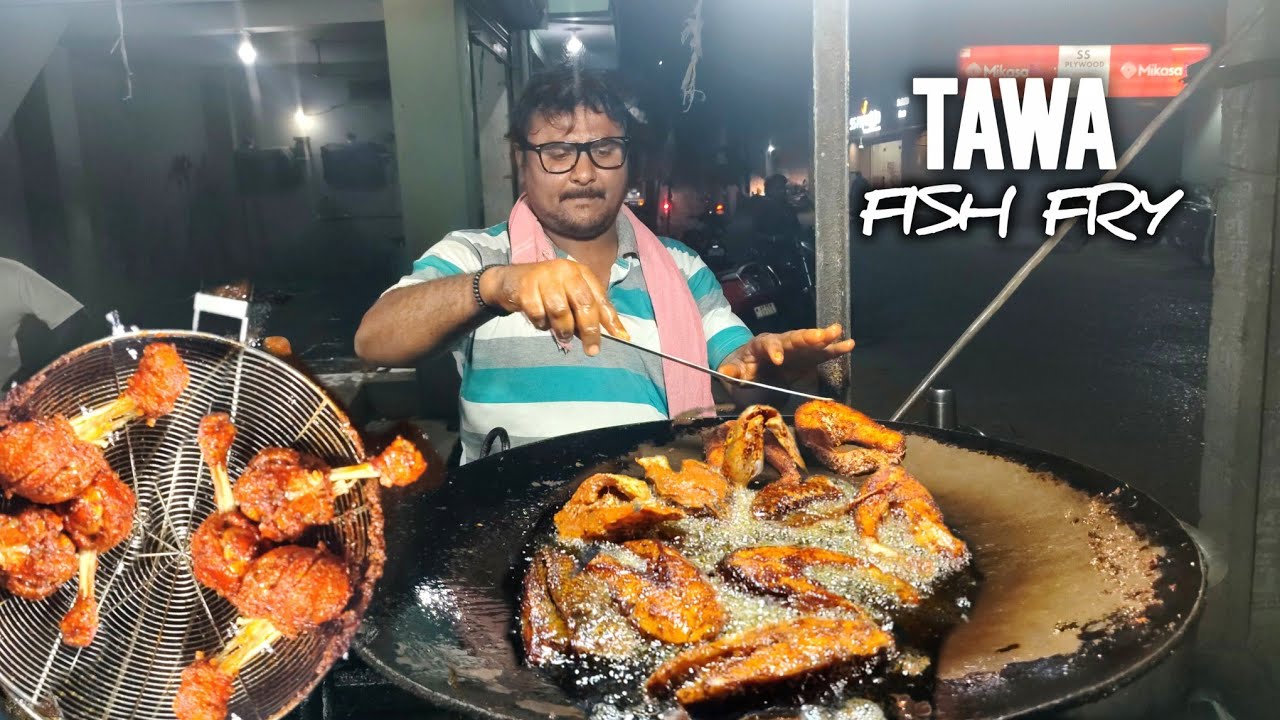 Famous TAWA FISH FRY in Proddutur | Kaju Chicken Pakoda | Full Fish Fry | Prawn Pakoda | Indian Food