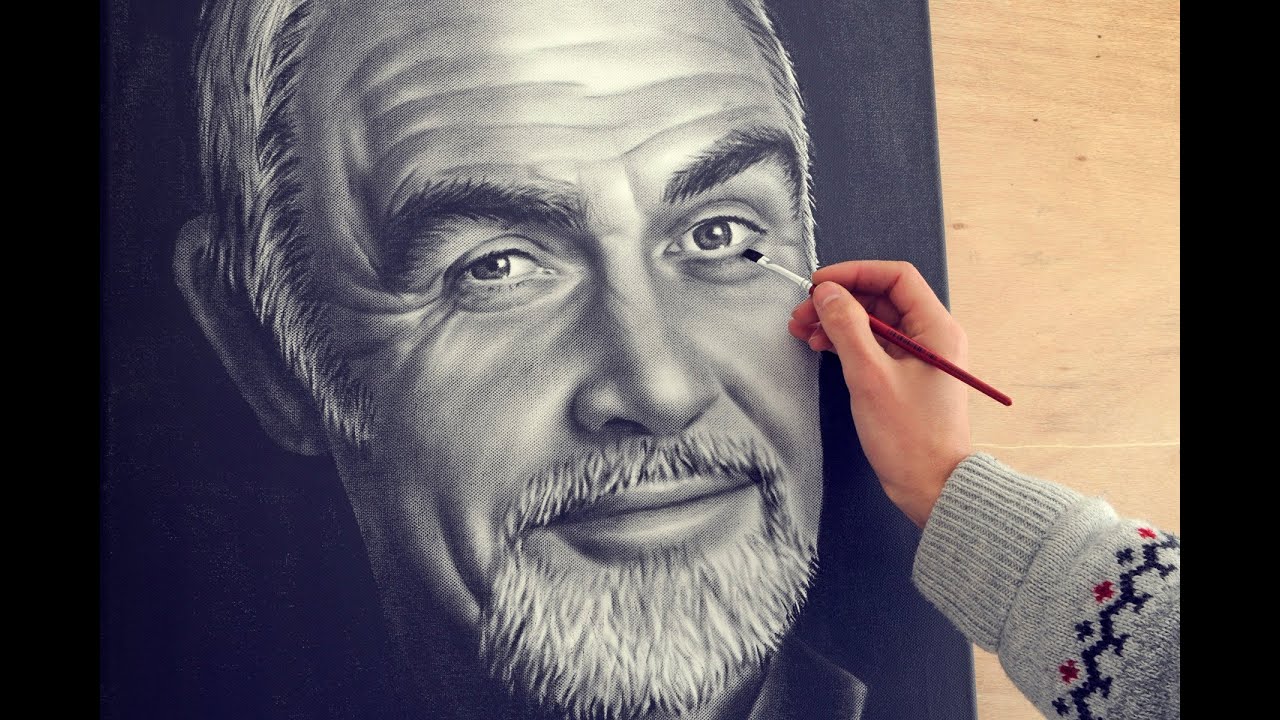Sean Connery speed drawing portrait dry brush (How To Paint)
