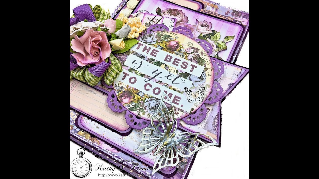Как создать многослойную открытку в стиле шебби-шик с помощью Prima Lavender от Кэти Клемент для ...