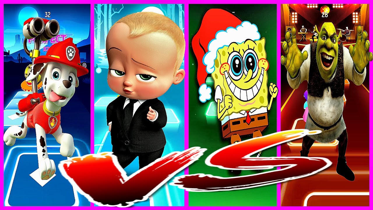 Marshall VS Baby Boss VS Spongebob VS Shrek Tiles Hop Game