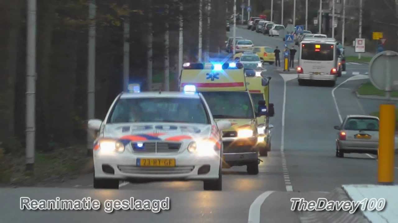 Brandweer, politie en ambulance met hoge spoed naar REANIMATIE Rozenburg Zh + Spoedtransport