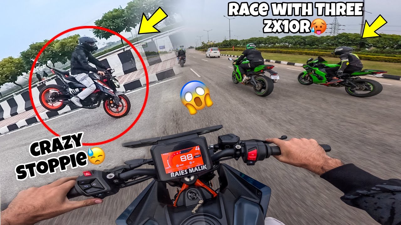 Crazy Drag Race with Three Zx10r😓|| Duke390 VS Zx10r😤|| Crazy Stoppie😍