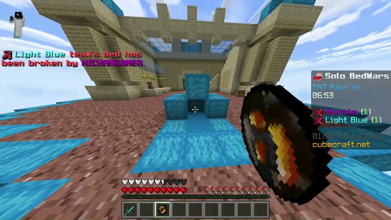 I played minecraft bedrock edition cubecraft bedwars.