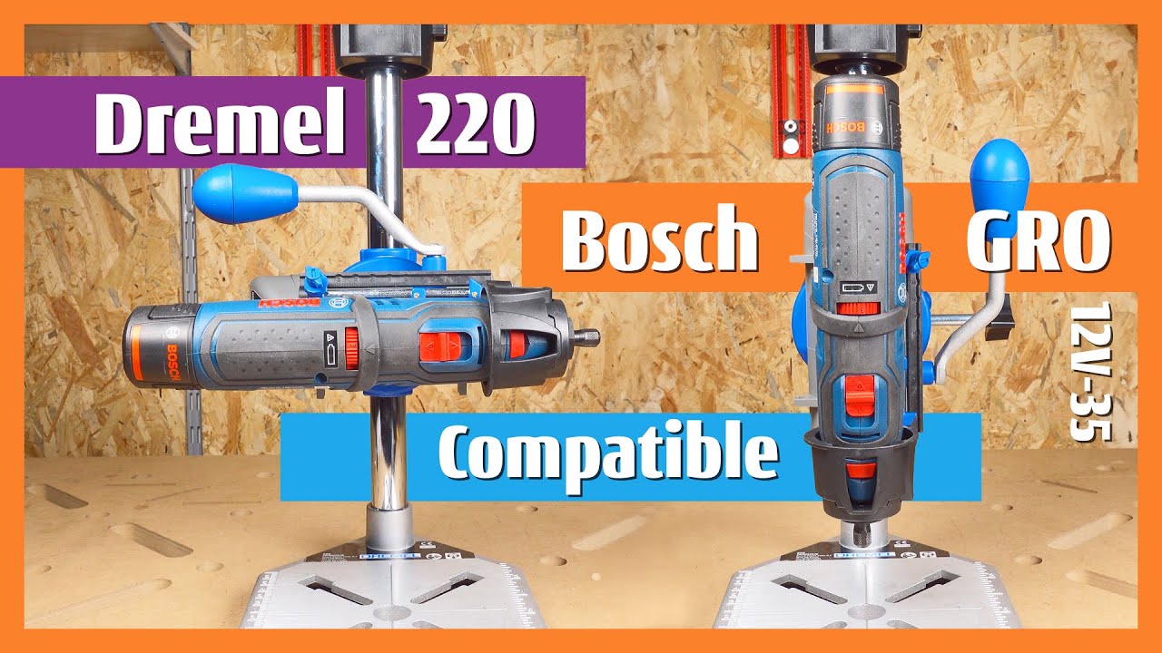 Dremel 220 WorkStation Stand Articulating Drill Press Tool Holder with Bosch GRO 12V-35 #boschtools