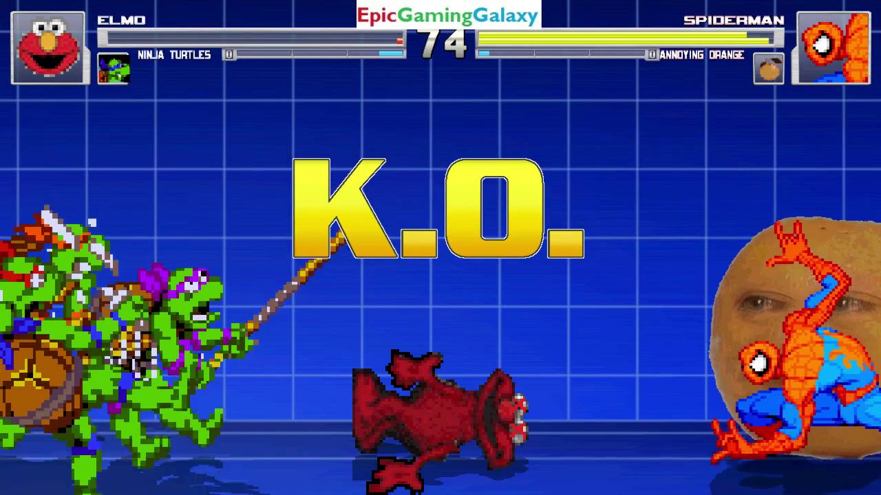The Annoying Orange & Spider-Man VS Elmo & Teenage Mutant Ninja Turtles In A MUGEN Match