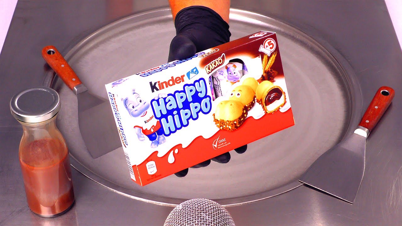 This is how Kinder Happy Hippo Snacks becomes Chocolate Ice Cream | Ice Cream Rolls - Food ASMR