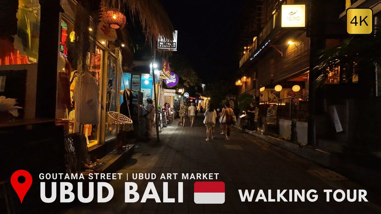 UBUD Bali Night Walking Tour | Tourist's Favourite Street Jalan Goutama & Art Market At Night [ 4K ]