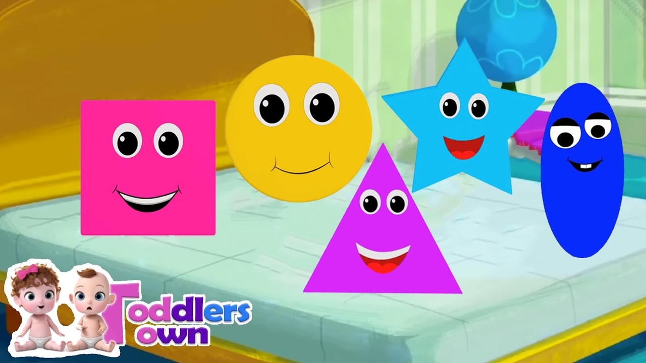 Five Little Shapes Jumping On The Bed |  Preschool Nursery Rhyme for Kids | Shape Song For Toddlers