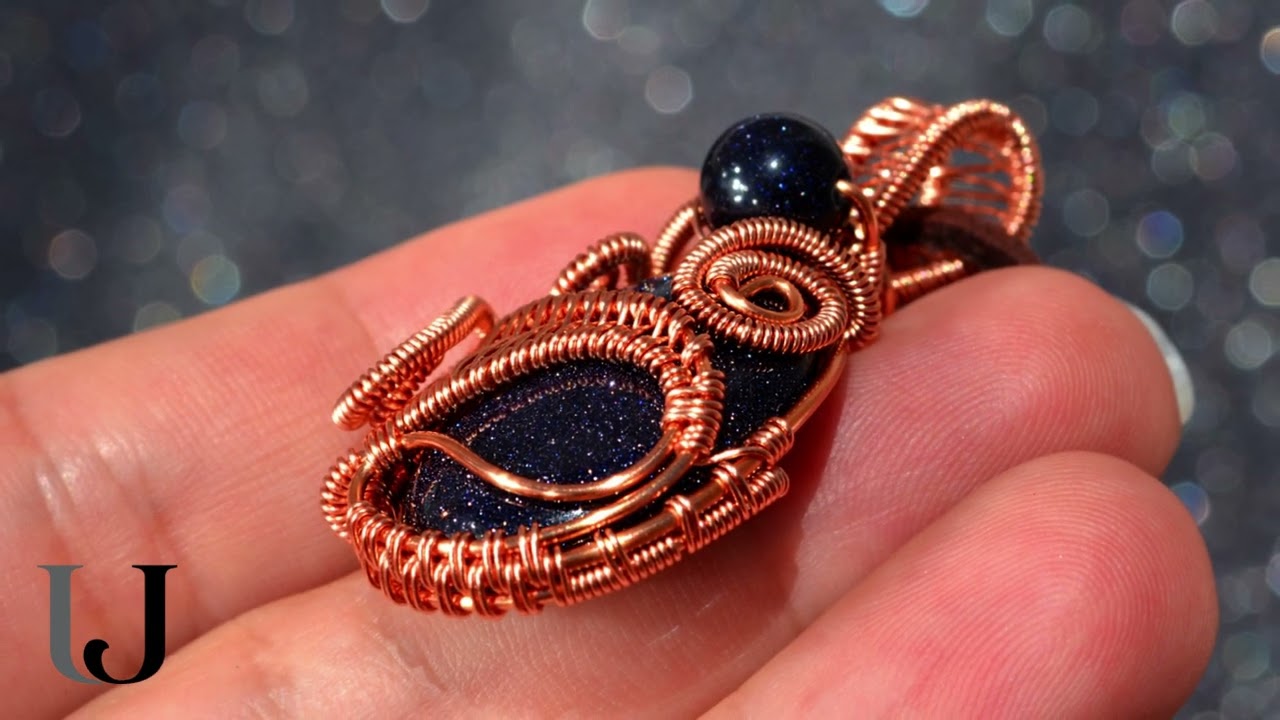 Dark Blue Sandstone Copper Pendant, Handmade Necklace, Unique wire-wrapped Pendant