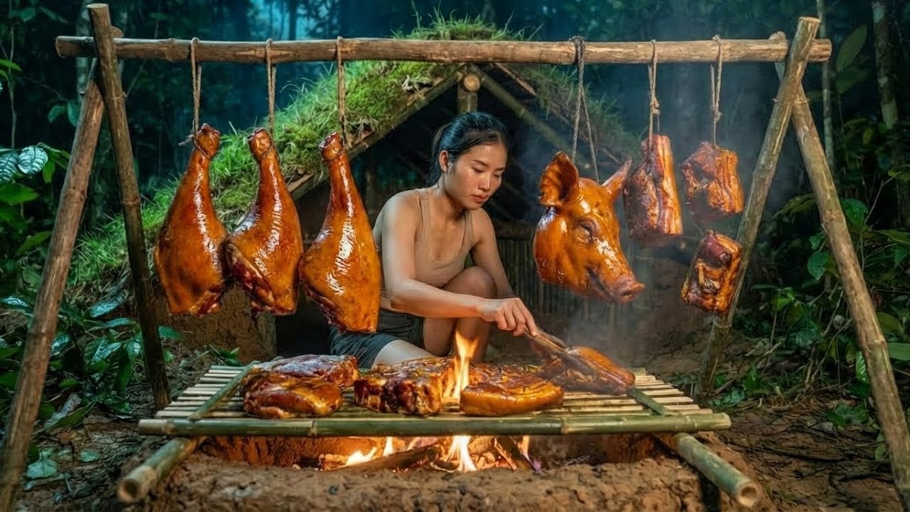 The Girl will Survive the winter by trapping wild boars and smoking their meat to preserve it.