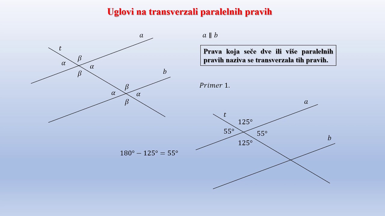 Uglovi na transverzali paralelnih pravih