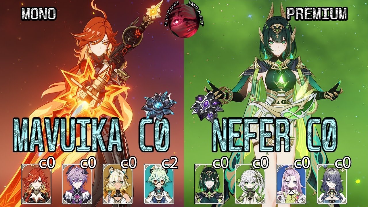 C0 Mavuika MONO Team vs C0 Nefer PREMIUM Team 💥  Spiral Abyss Clear 😈 (6.2)