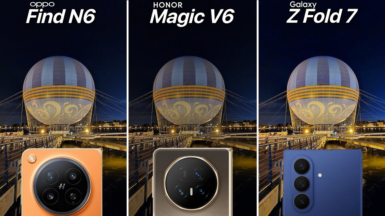 Сравнение камер Oppo Find N6, Honor Magic V6 и Samsung Galaxy Z Fold 7.