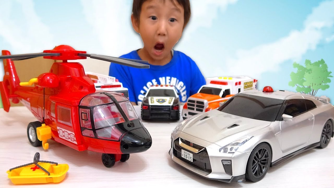 トイコー サウンド&ライト 日産GT-R覆面パトカー 消防レスキューヘリコプター はたらくくるま【かとちゃん】