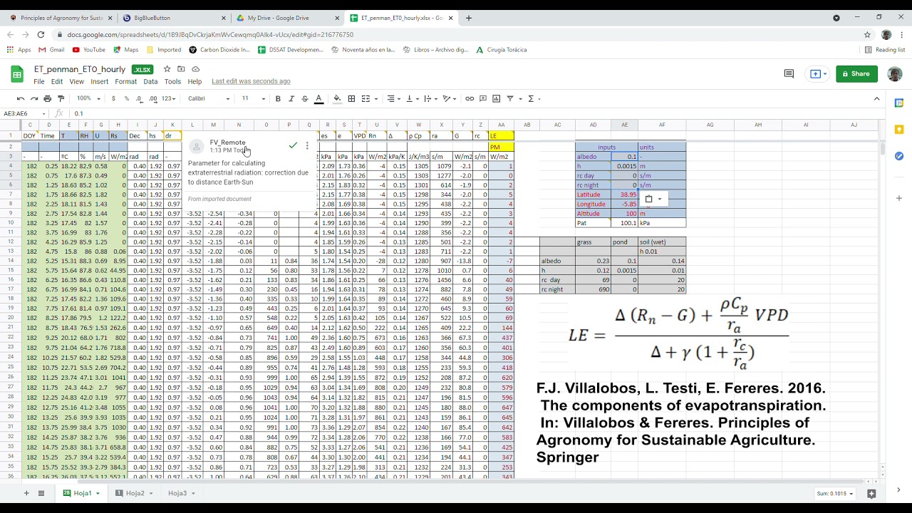 Hourly ET using the Penman-Monteith equation
