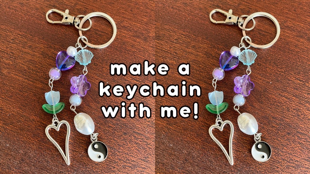 make a keychain with me 💜☯ diy beaded keychain
