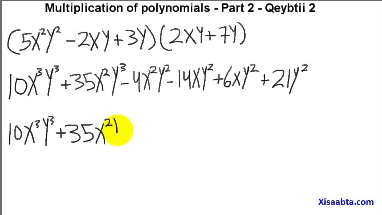 multiplication of polynomials in somali part 2 Qeybtii 2 - Somali Algebra 1