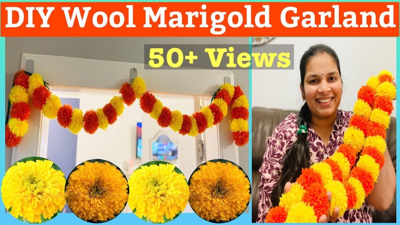 DIY wool Garland | Handmade Marigold Flower, How to make woollen marigold flowers | telugu vlogs