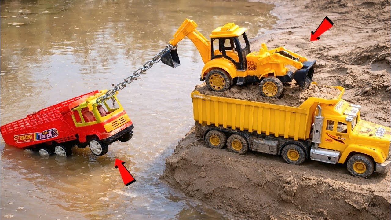 Dumper Overturned in Water | Loaded on Truck, JCB Pulled It Out with Tow Chain | JS TOYS