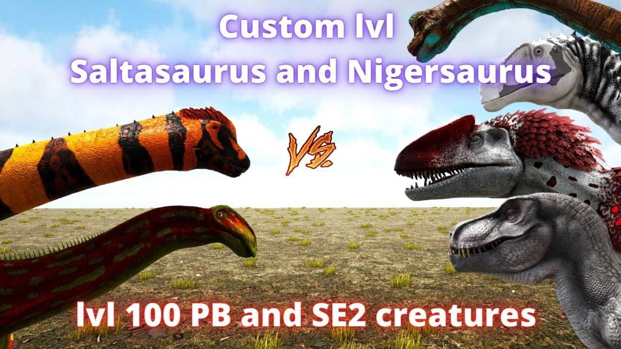 Saltsaurus+nigersaurus(lvl1000-6000)vslvl100 PrehistoricBeasts, SaurianEvolved2 creatures ark battle