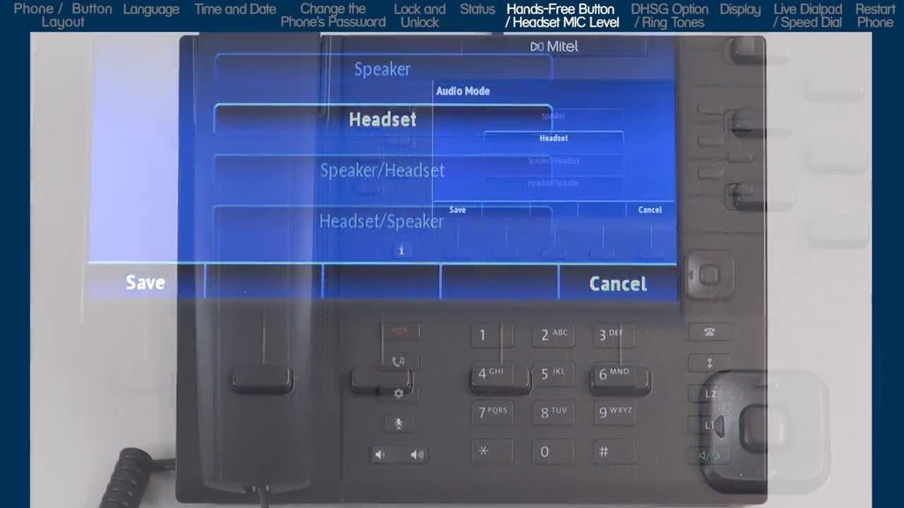 Mitel 6869i Phone: Audio Mode and Headset