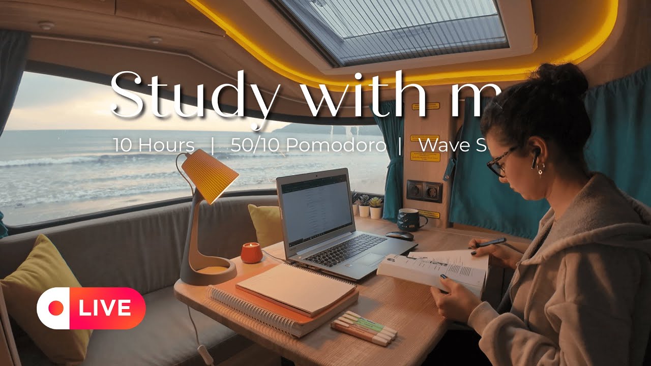 LIVE | 10 HOURS STUDY WITH ME 🌧️ by the Ocean | Wave Sounds (No Music)