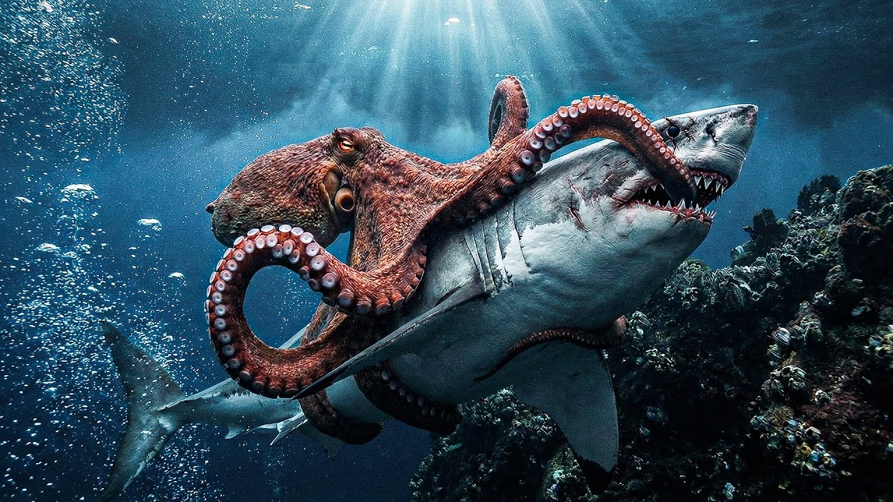 Giant Octopus Attacks Shark | Cinematic AI Sea Monster Battle | Ultra Realistic Film