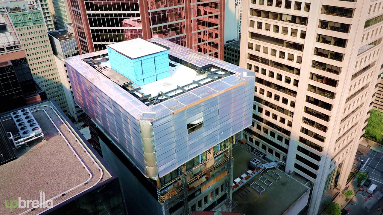 Timelapse du chantier de surélévation de l'Hôtel Germain à Montréal avec Upbrella
