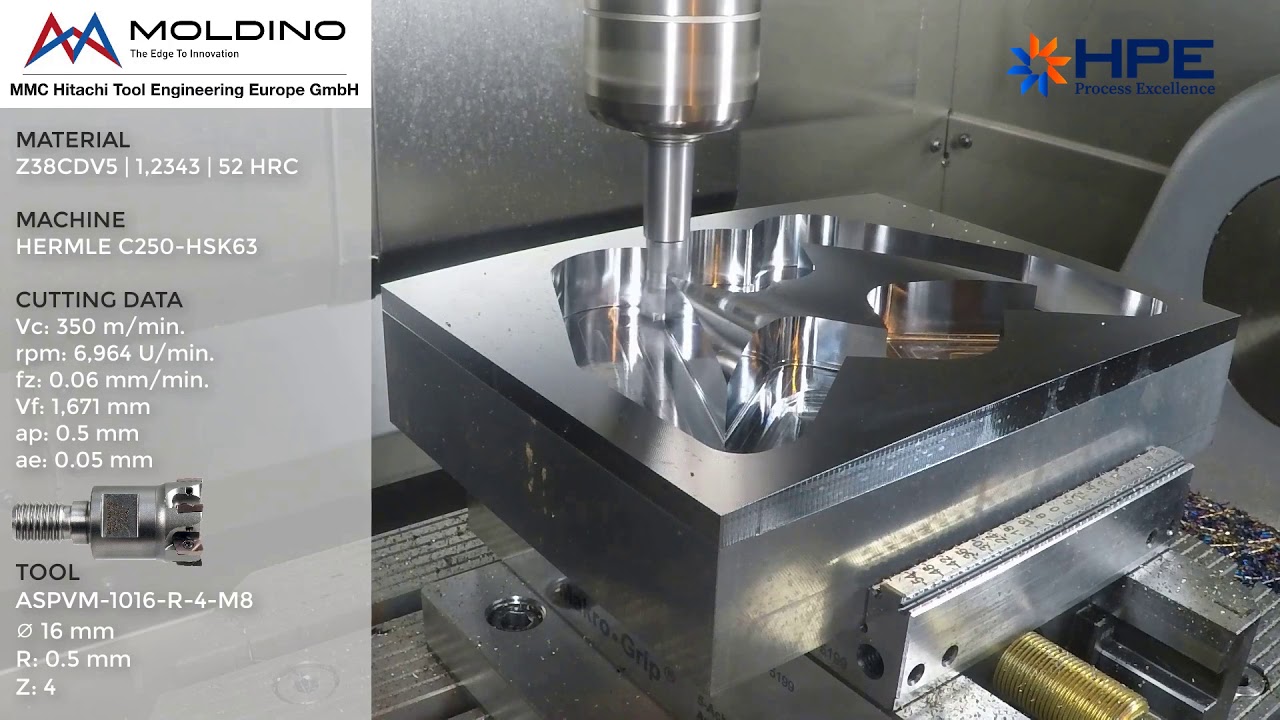 Phay thô tới tinh khuôn thép (52HRC) với dao Moldino (Hitachi). Hotline 0981163286.