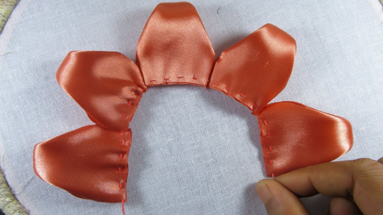 Hand embroidery ribbon work, Easy trick to make ribbon flower