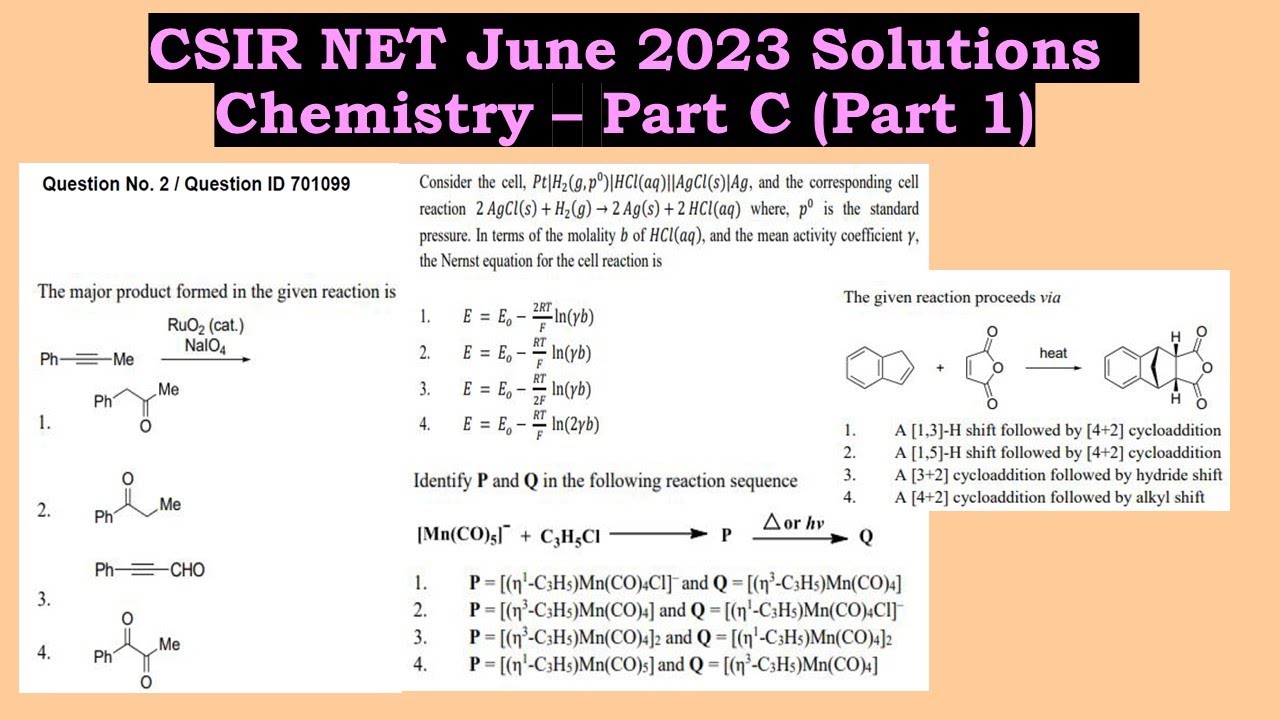 CSIR NET, июнь 2023 г., Химические решения — Часть C (Часть 1)