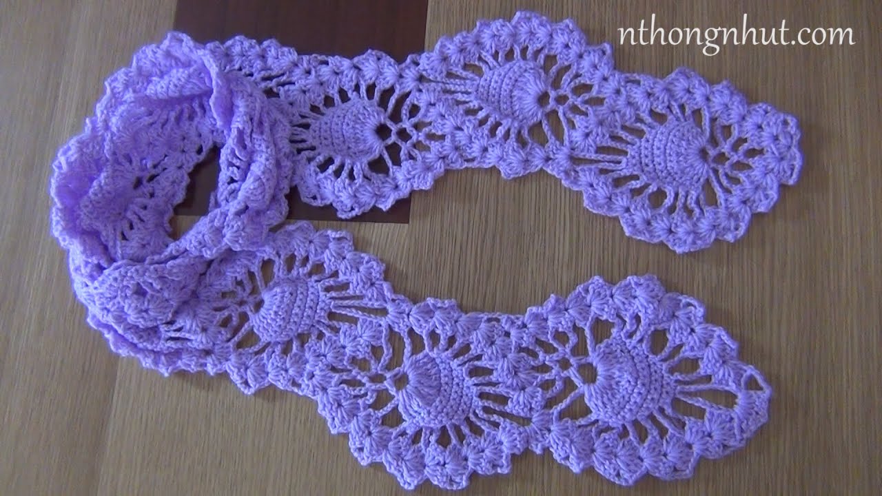 How to Crochet scarf tutorial (Engsub) I Móc khăn len họa tiết trái dâu dành cho nữ