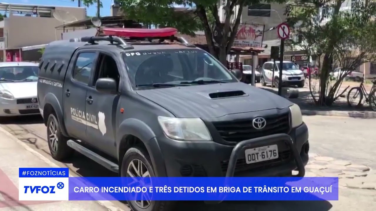 Carro incendiado e três detidos em briga de trnsito em Guaçuí