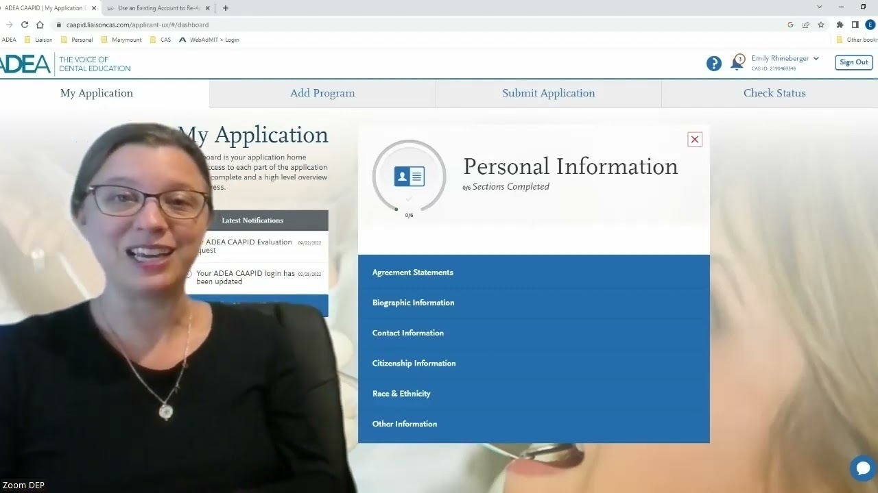 ADEA CAAPID Application Overview: Personal Information & Academic History