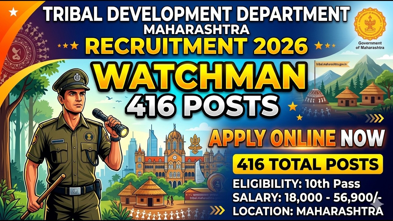 Tribal Development Department Maharashtra Watchman Recruitment 2026 - Apply Online for 416 Posts