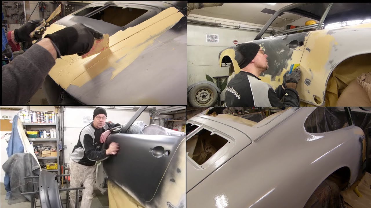 Porsche 18. Vorarbeiten zum lackieren bis zum Spritzspachtel.Endlich alles ein Farbton