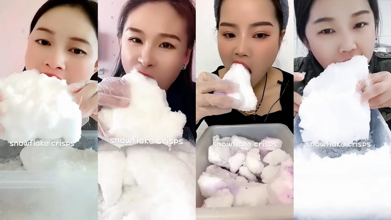 ASMR white ice eating only bites