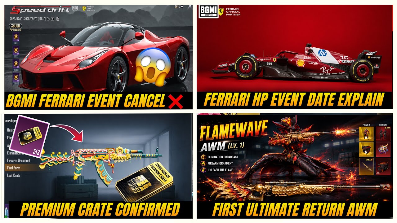 BGMI FERRARI SUPER CAR EVENT CONFIRM DATE 🔥 | FIRST ULTIMATE RETURN GUN | TIDAL EMBRACE M416 RETURN