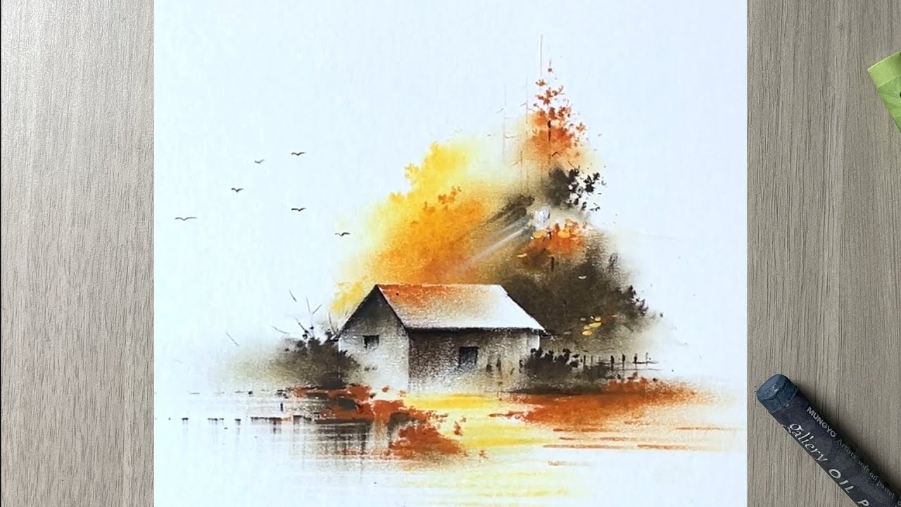 Morning scenery - simple oil pastel