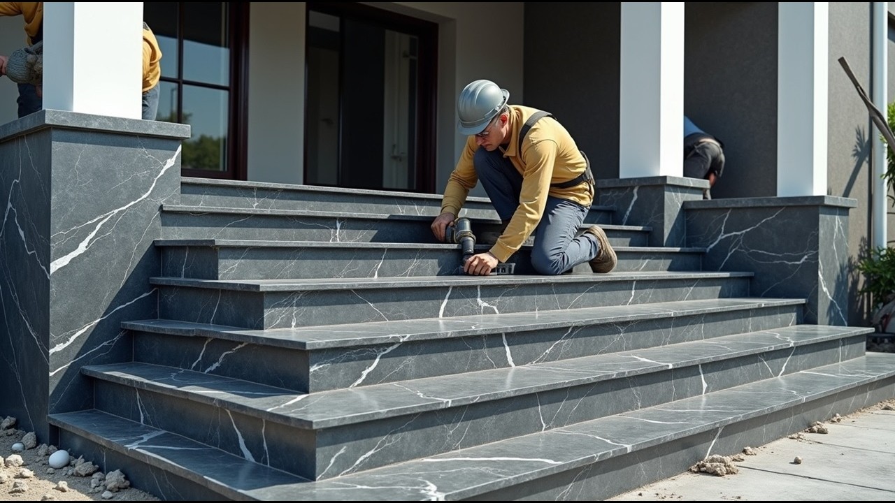 A Day in Exterior Granite Installation – Step by Step Technical Procedure, Complete Porch Steps